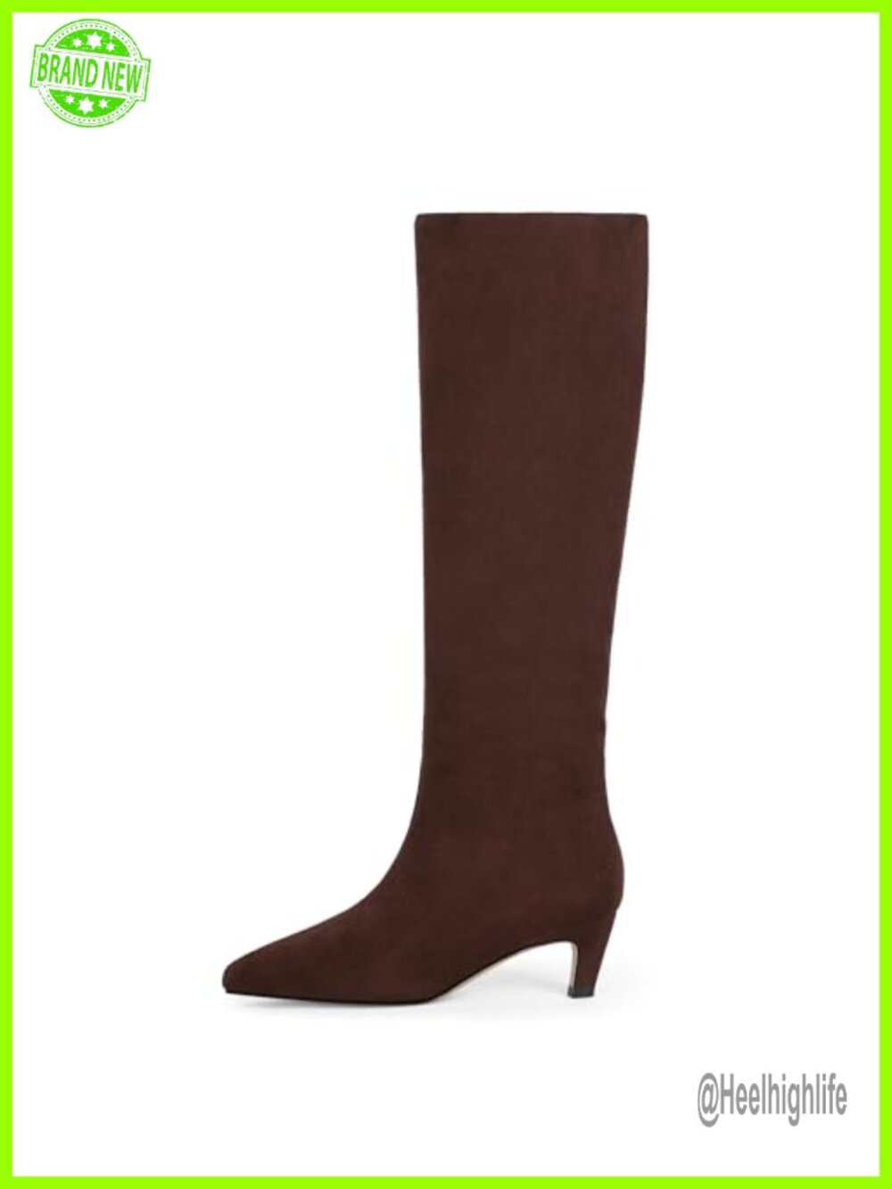 Kitten Heel Knee High Boots Square Toe Faux Suede Tall Boots